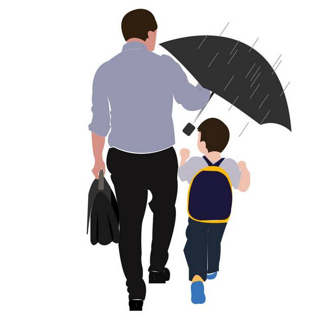 为儿子撑伞的父亲