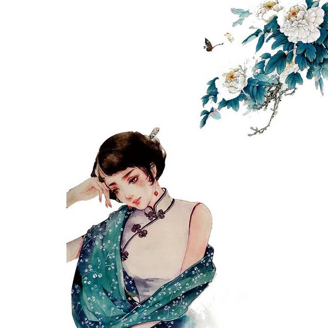 文艺旗袍美女元素