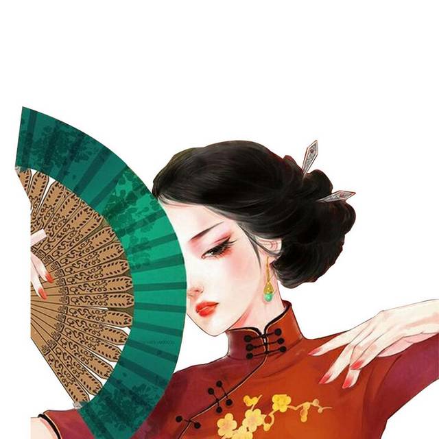 手绘中国风旗袍美女素材