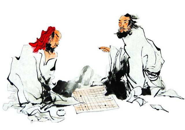 下棋水墨人物插画