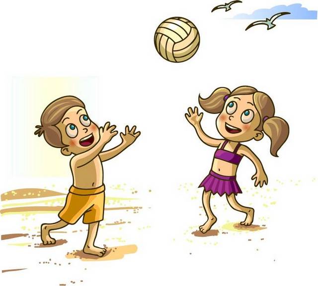 打沙滩排球的儿童