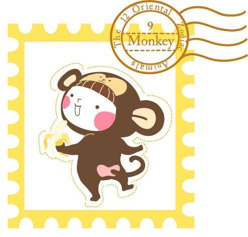 卡通小猴邮票