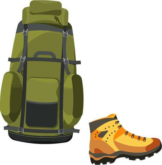 墨绿色旅行包和鞋