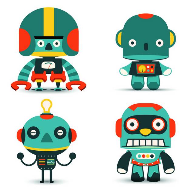 四个绿色卡通机器人