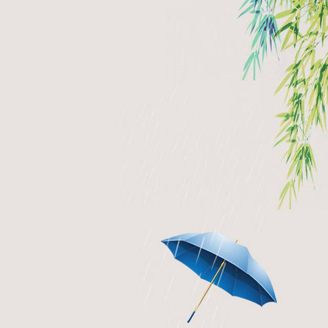 手绘柳树和雨伞
