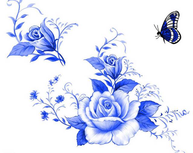 青花瓷花纹牡丹和蝴蝶
