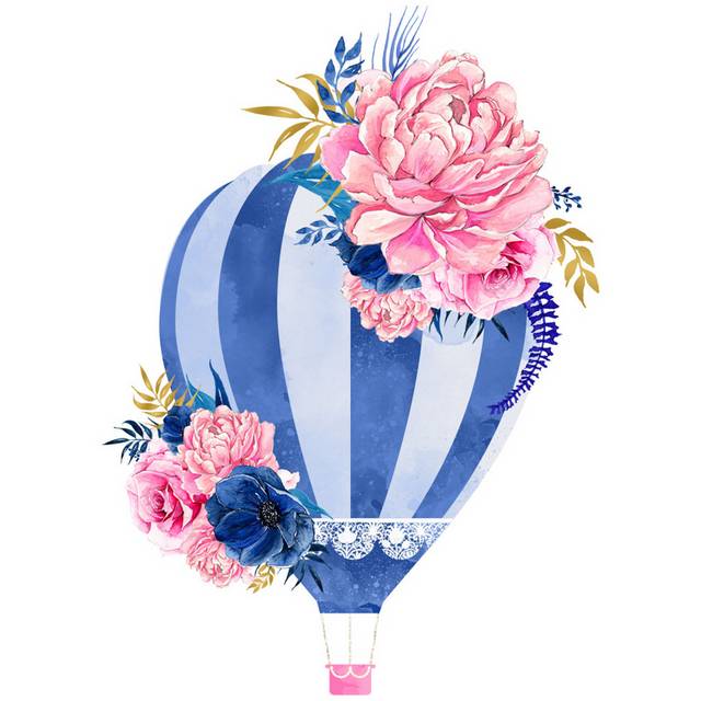 插画热气球和花朵