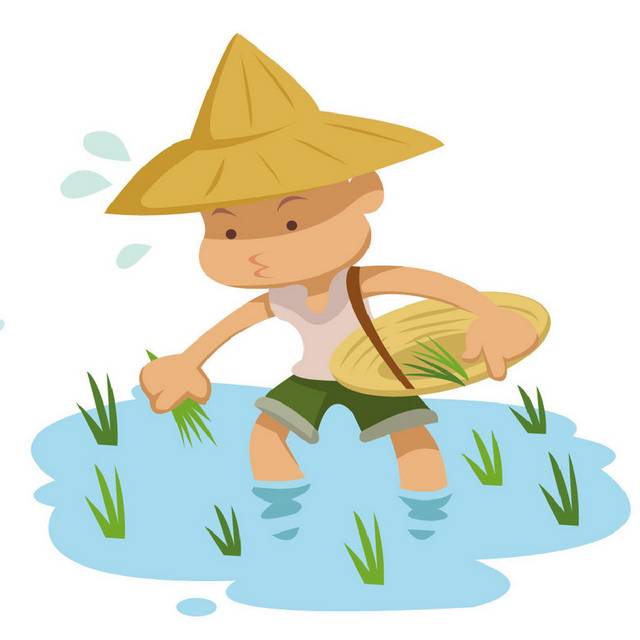 卡通农民插秧素材
