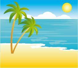 手绘沙滩和椰子树
