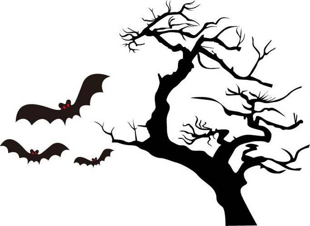 树枝和蝙蝠剪影素材