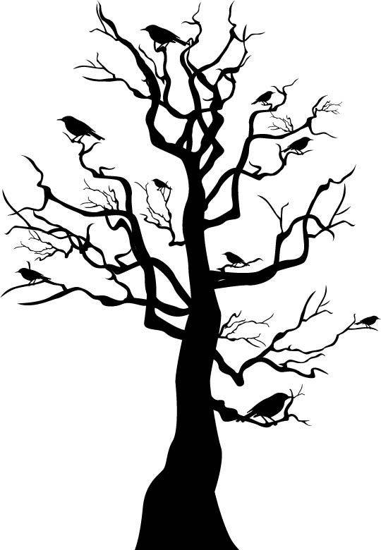 树枝和小鸟剪影元素下载