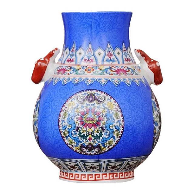 蓝色中式陶瓷花瓶
