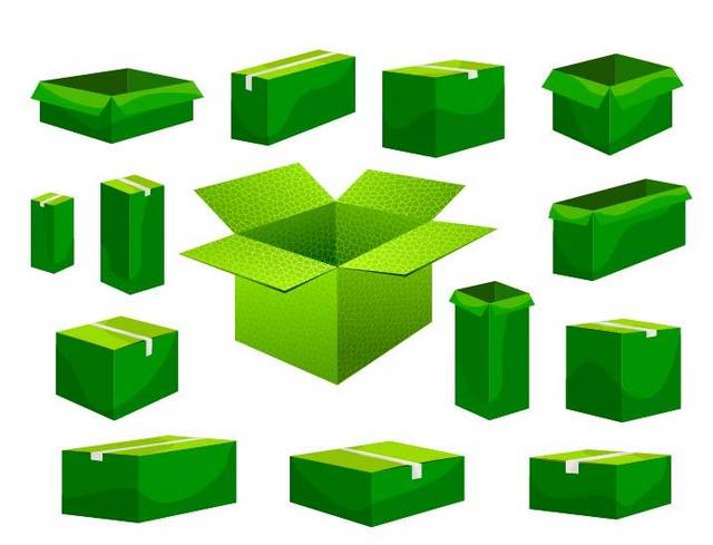 绿色立体包装盒元素