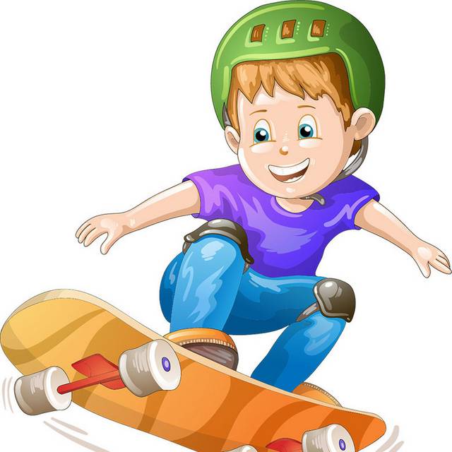 卡通小孩玩滑板素材
