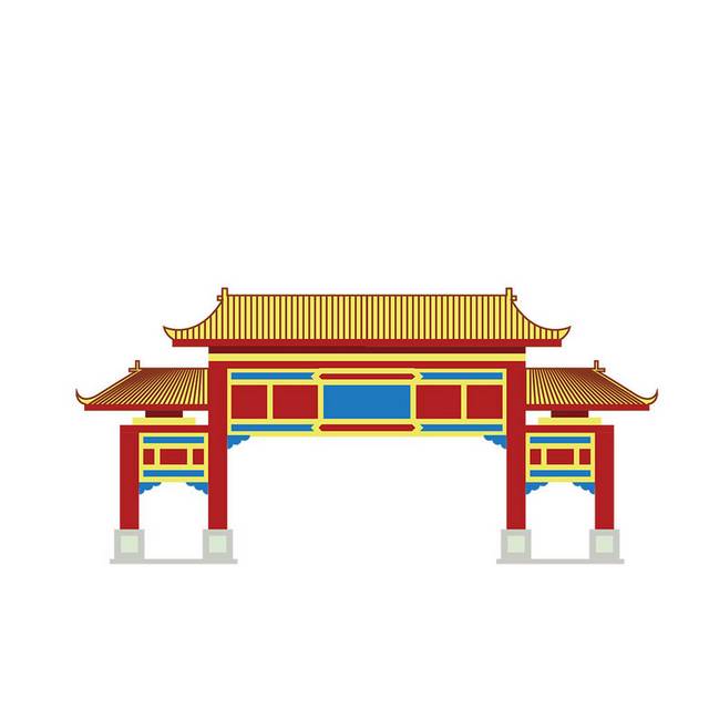 中国风卡通门楼设计素材
