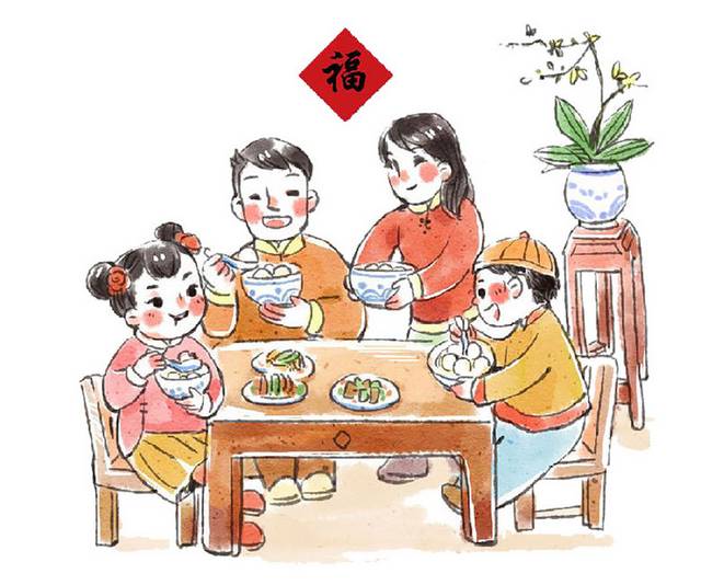 插画素材年夜饭