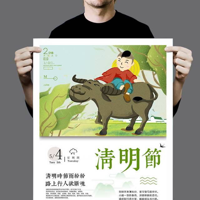 清新清明节二十四节气春天春游踏青海报
