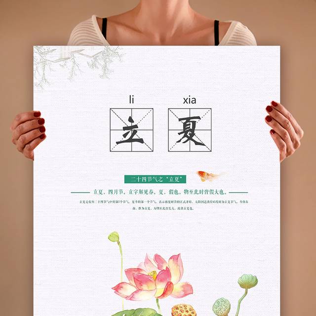 手绘荷花立夏海报
