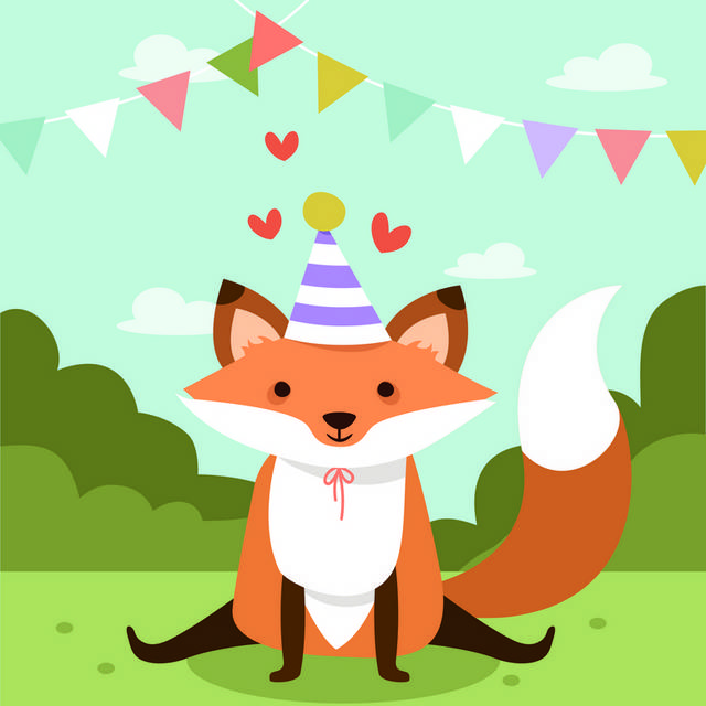 头戴生日帽的小狐狸