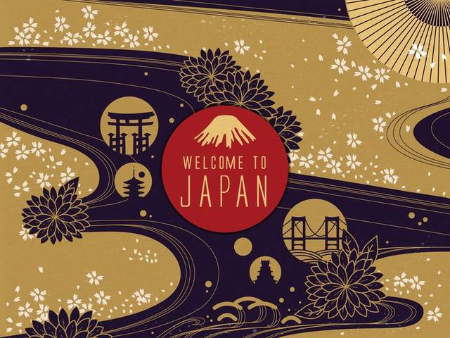 金色日本旅游背景