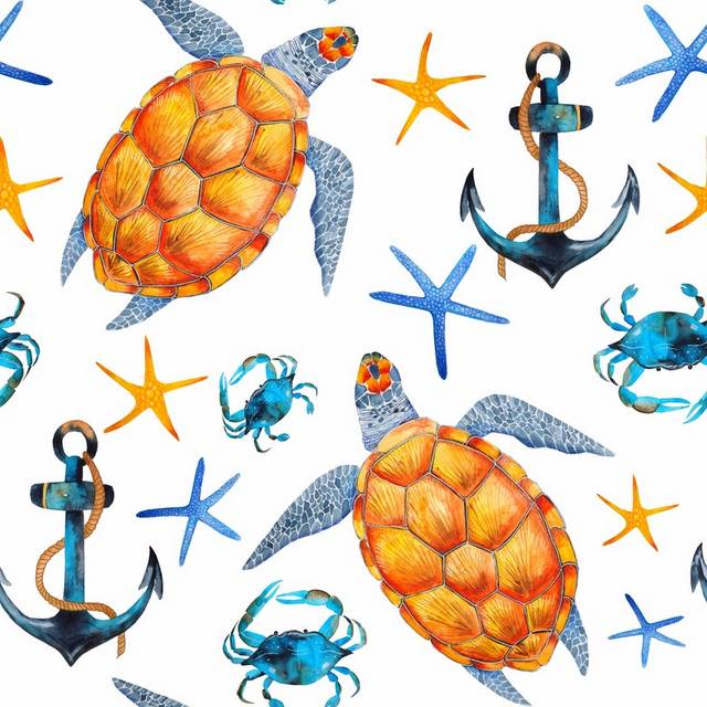 手绘海龟海星