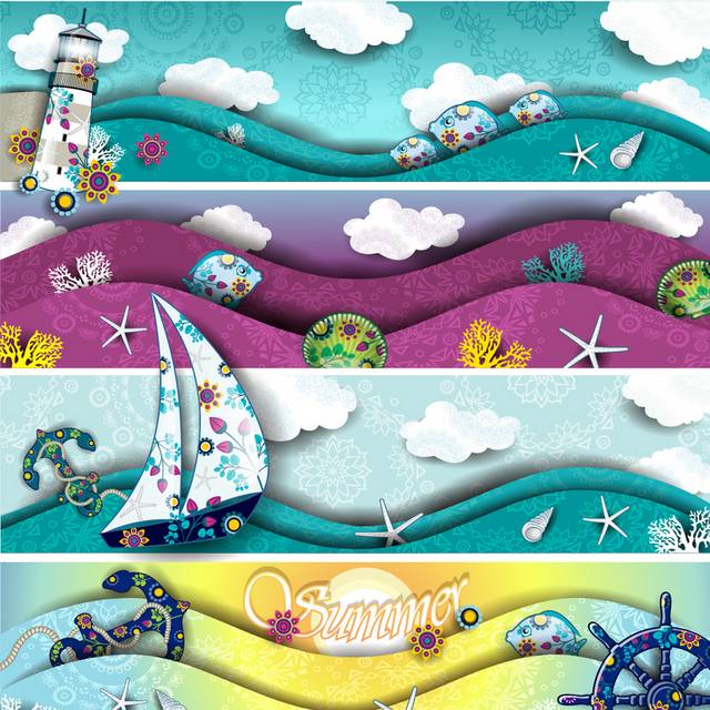 多彩海洋折纸背景