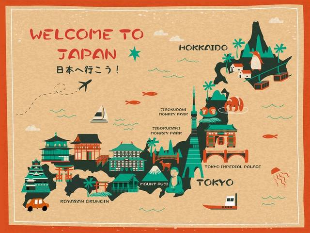 橘色日本旅行背景