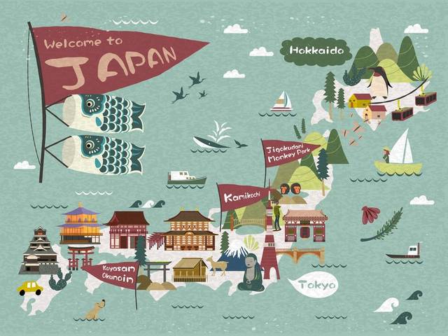 简约卡通日本之旅背景