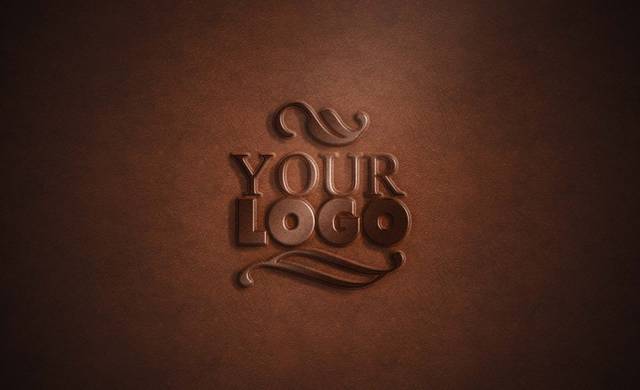 棕色立体字母样机logo模板