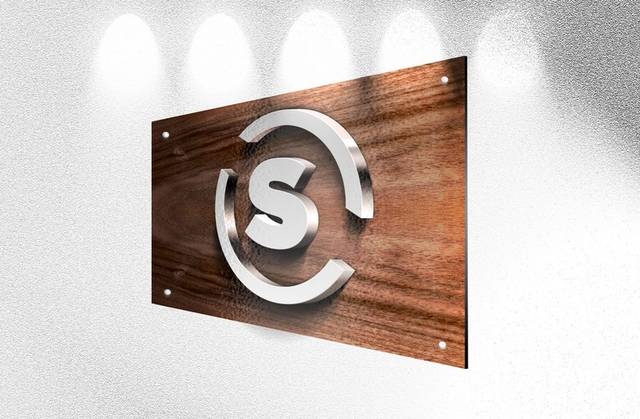 木纹立体字母S样机logo模板