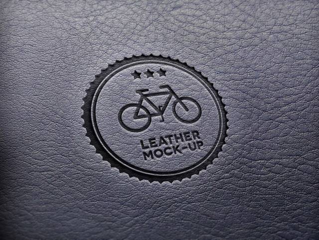 自行车图案皮革样机logo模板
