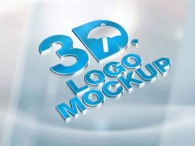 蓝色立体3d样机logo模板