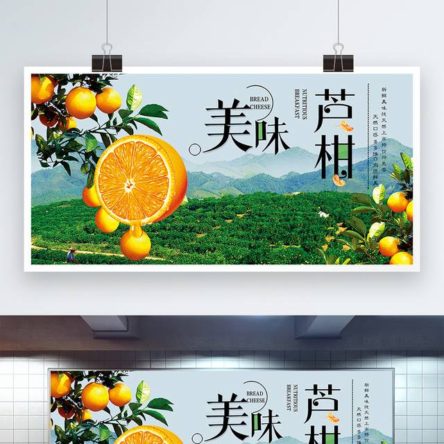 精美大气简约清新美味芦柑橙子展板