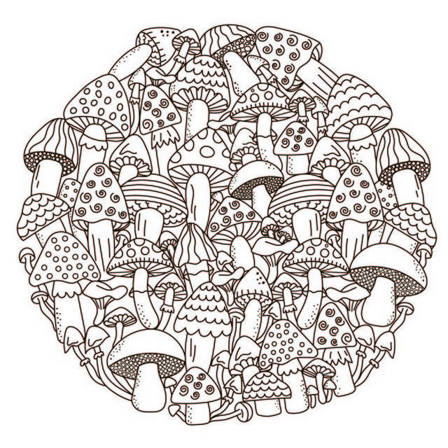 手绘圆形蘑菇素材