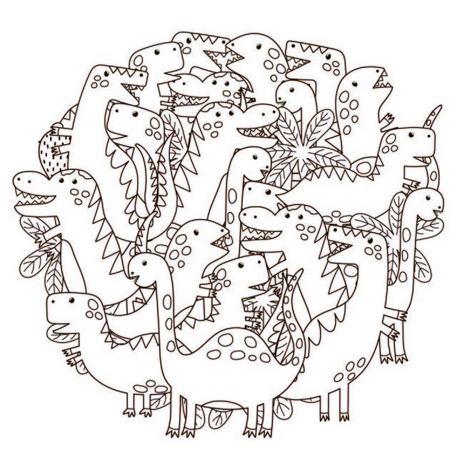 卡通手绘圆形恐龙素材