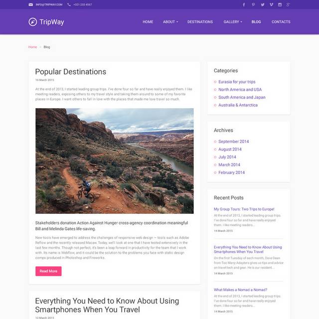 紫色模版旅游网页素材