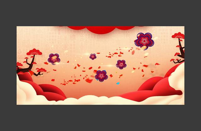 红色中式花朵banner背景模板