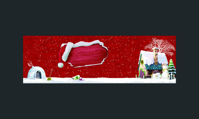 红底雪人雪屋电商banner背景