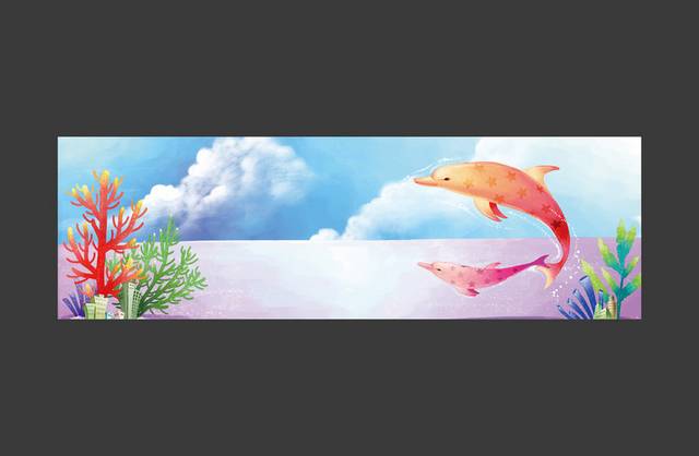 橘色海豚banner背景模板