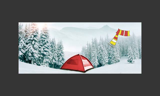 雪地树林帐篷banner背景