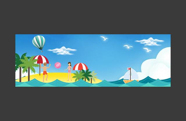 卡通海浪海边电商banner