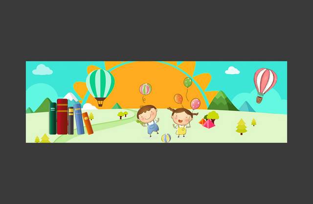 儿童与热气球卡通banner样机模板