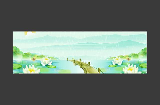 小桥边的莲花banner背景模板