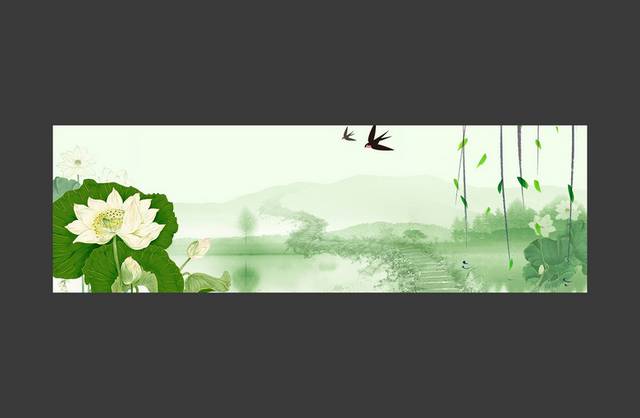 白色莲花与绿叶banner背景模板