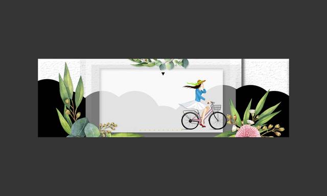 卡通自行车绿植电商背景