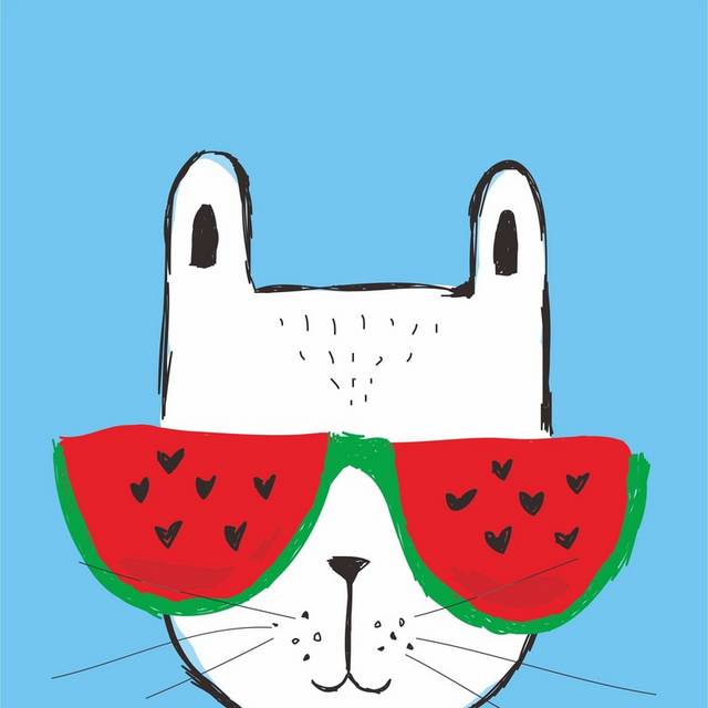 卡通西瓜眼镜猫素材