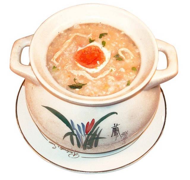 鸭黄肉丝煲仔粥图片