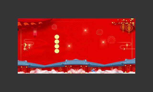 红色中国风建筑banner背景
