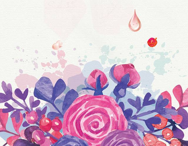 红紫水彩鲜花h5背景