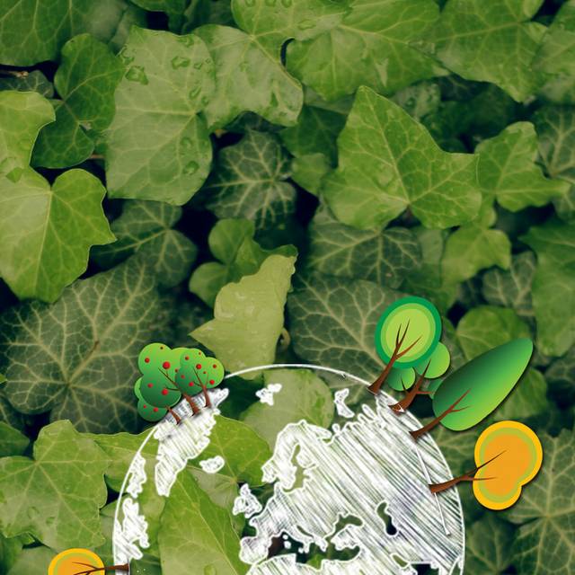 绿叶创意手绘地球h5背景